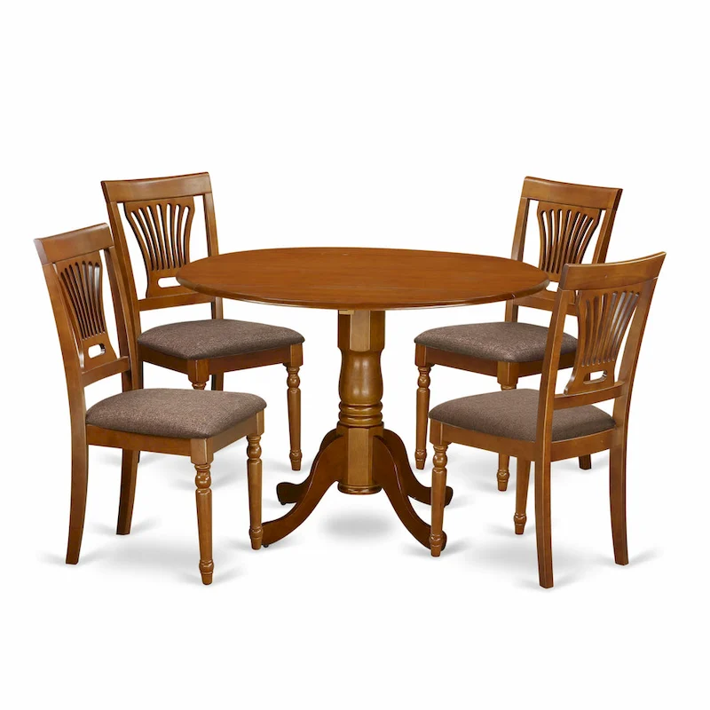 East West Furniture 5 Piece Dining Set Includes a Round Dining Room Table and 4 Kitchen Chairs, Saddle Brown (Seat Options)