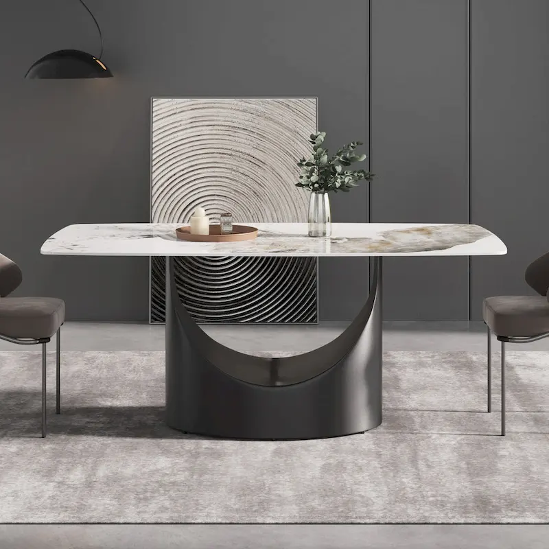71  Modern Artificial Marble Dining Table with Carbon Steel Base