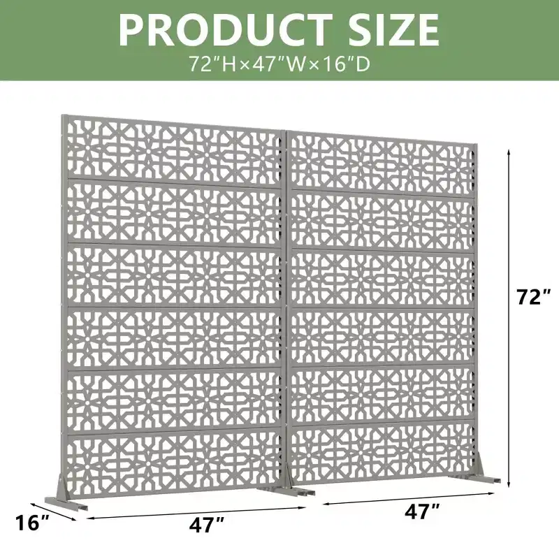 MAYEERTY Perilla 01 Gray Galvanized Steel Room Divider, 72x47x16, 6-Piece Double-Sided Home Screen