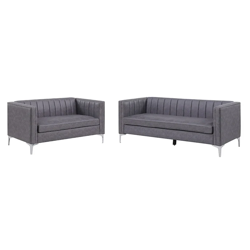 Morden Fort Modern 2 Pieces Sofa Set Loveseat and Sofa Couch with Technology Fabric and Metal Legs