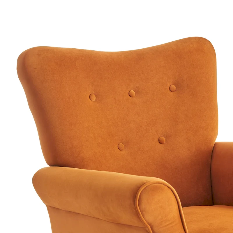 Velvet Tufted High Back Rocking Chair - Single Seat with Wood Legs