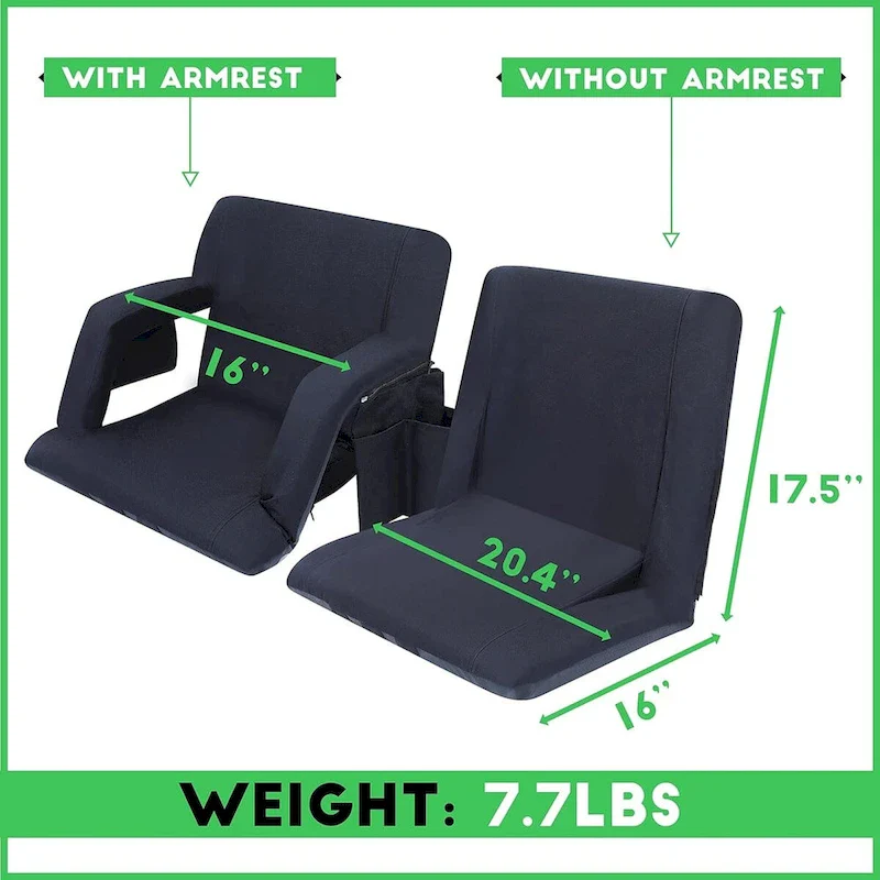 Stadium Seats, 5 Reclining Positions Bleacher Chairs with Padded Armrests, Side Pockets, Waterproof Thick Cushion
