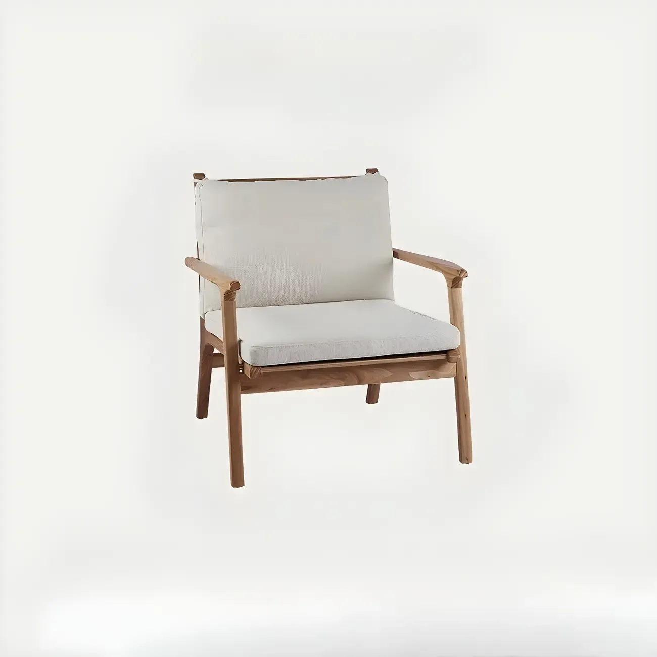 Scandinavian Faux Leather Wood Square Arm Accent Chair