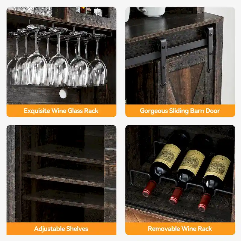 Farmhouse Wine Cabinet Kitchen Buffet with Wine Rack - 15.7D x 47.2W x 69.6H