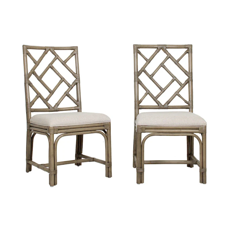 Natural Rattan Handmade Chippendale Cushioned Dining Chairs by East at Main