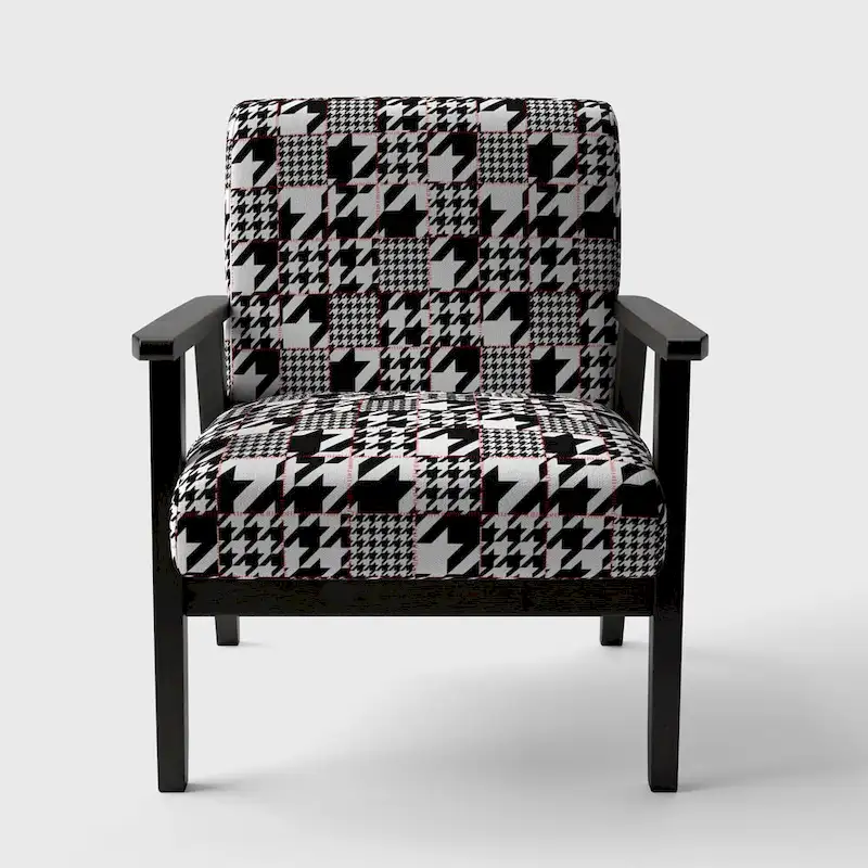 Designart Classic Houndstooth Pattern Upholstered Mid-Century Accent Chair - Arm Chair