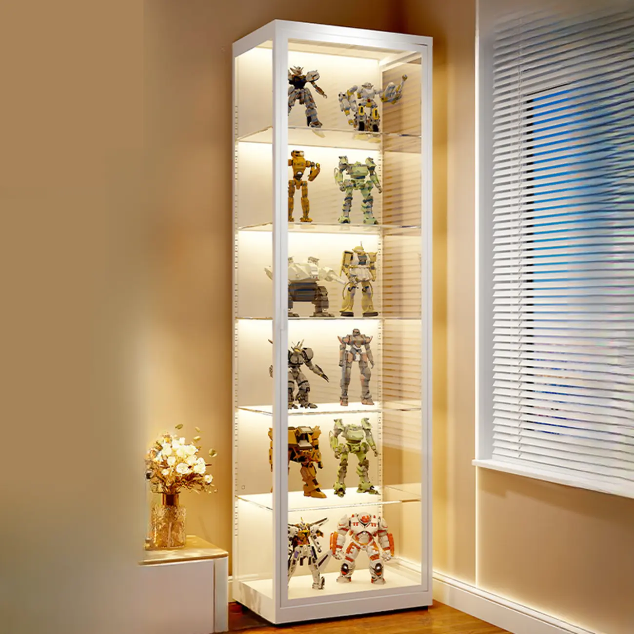 Freestanding Modern Metal Glass LED Lighted Curio Cabinet