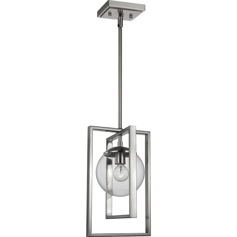 Atwell Collection One-Light Brushed Nickel Clear Glass Luxe Pendant Light - 15.750  x 16.340  x 11.810