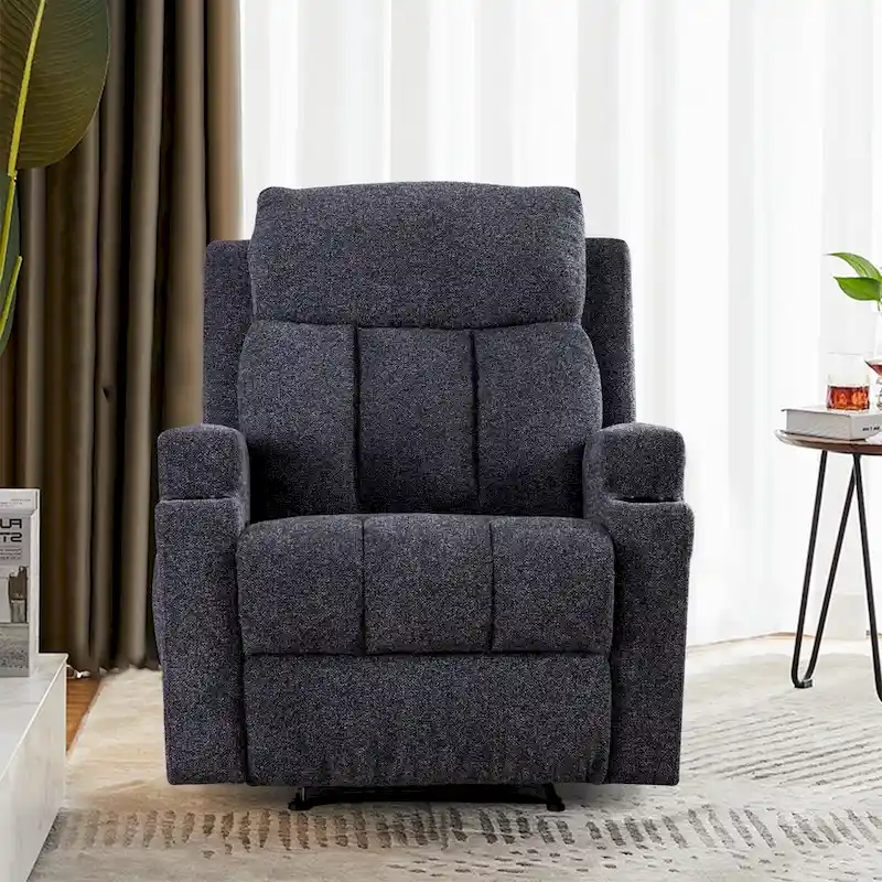 Manual Recliner Massage and Heating Chair Sofa with 2 Cup Holders Breathable Fabric