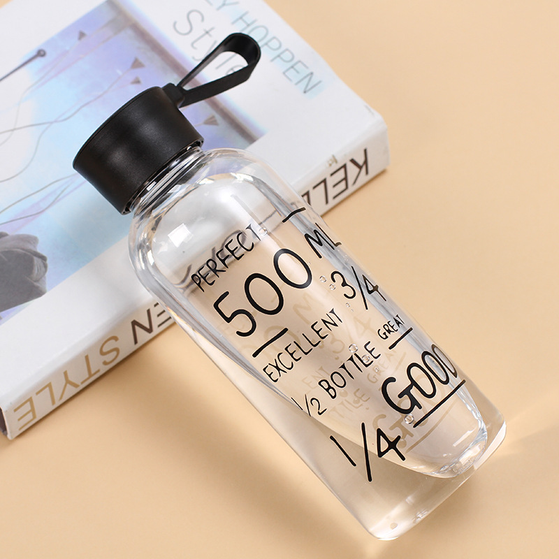 650ML Clear Borosilicate Glass Water Bottle with Volume Markers and Canvas Pouch