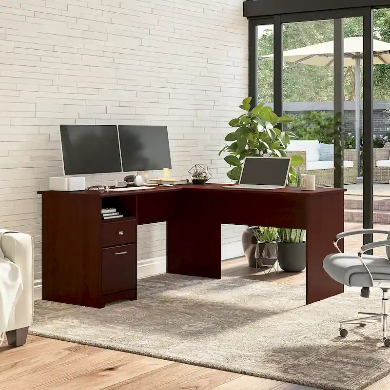 Cabot 60W L-Desk with Hutch and Drawers by Bush Furniture