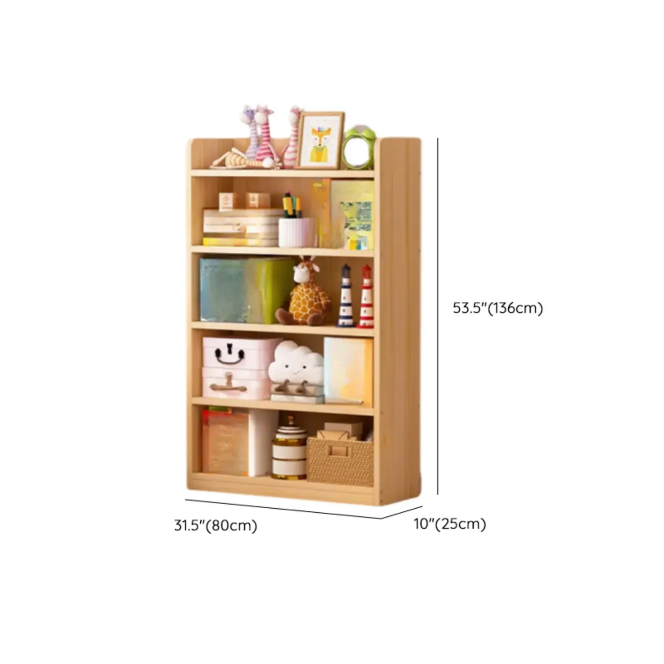 Solid Wood 5-Tier Display Open Shelving Unit Bookcase