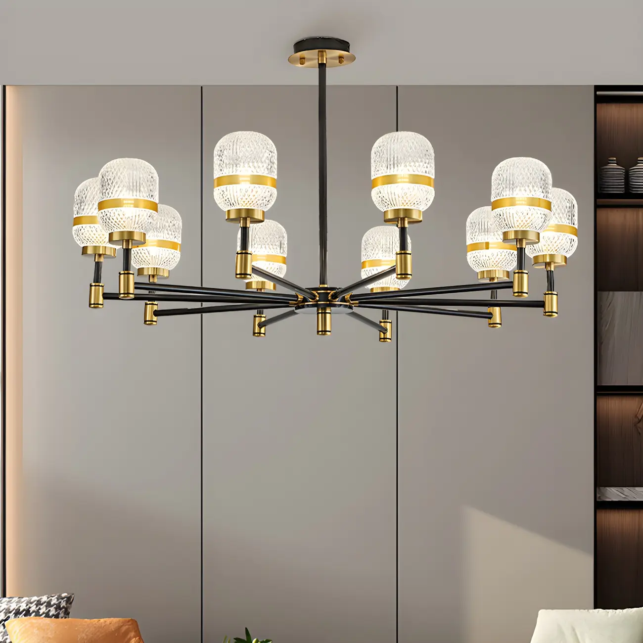 Modern Black Gold Prismatic Glass Sputnik Chandelier