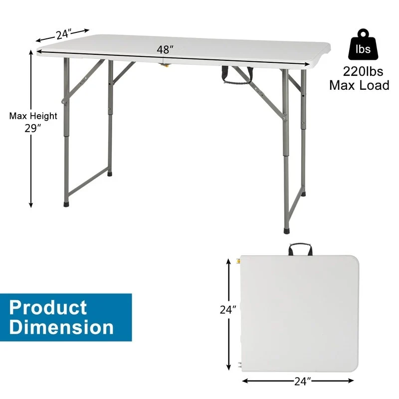 4 ft. Plastic Adjustable Height Folding Table