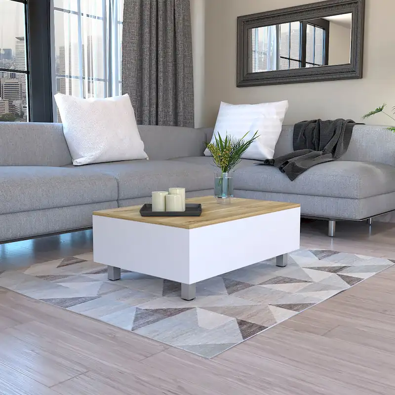 Lift-Top Coffee Table with Concealed Storage and 4 Legs, Modern Living Room Furniture