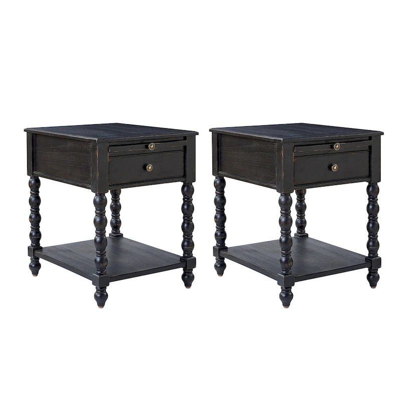 Eric Traditional 26 Tall Solid Wood End Table with USB Set of 2by HULALA HOME