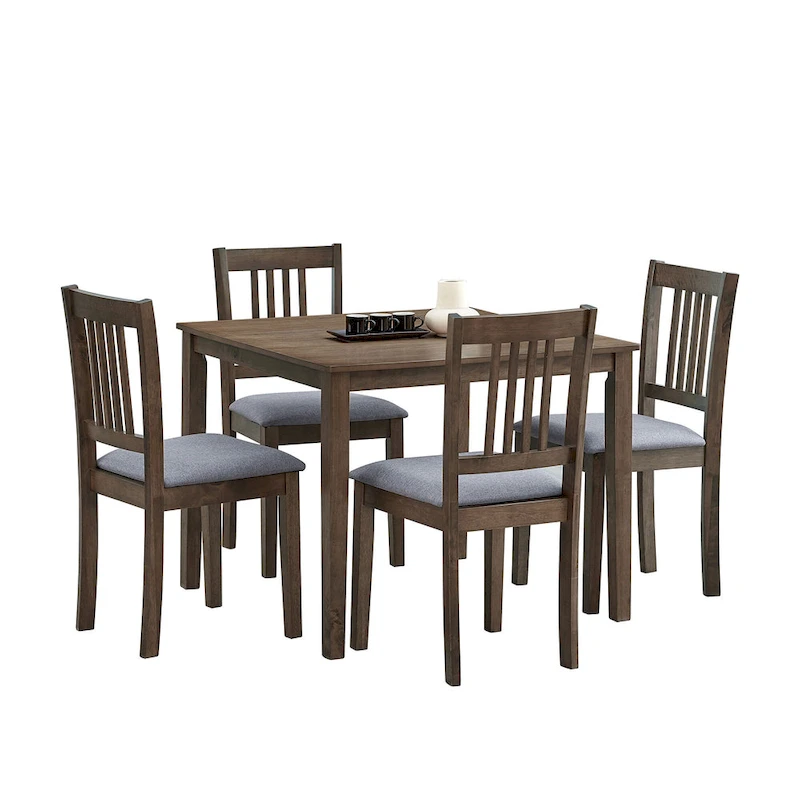 Modern 5-Piece Dining Set with Square Table & 4 Slat Back Upholstered Chairs