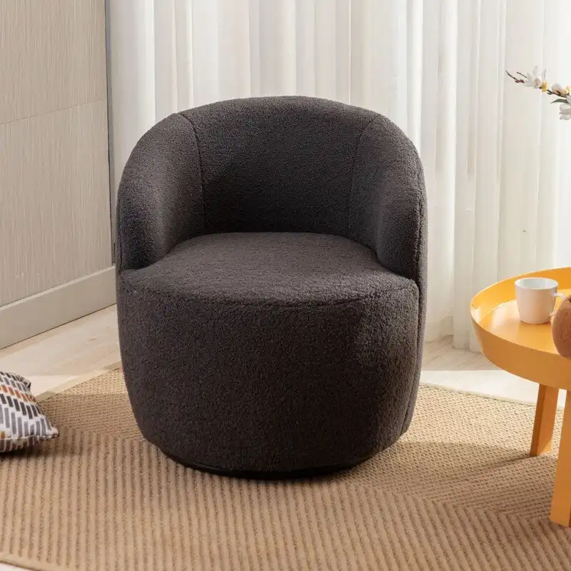 Teddy Fabric Swivel Accent Barrel Chair With Powder Coating Metal Ring