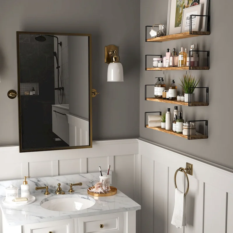 Wallniture Avila 24x4.5 Kitchen Wall Shelves, Natural Burned,Set of 4