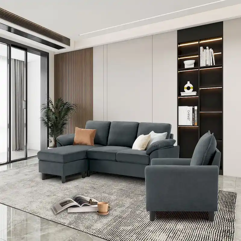 3-Piece Living Room Sectional Sofa Set with Chair and Ottoman