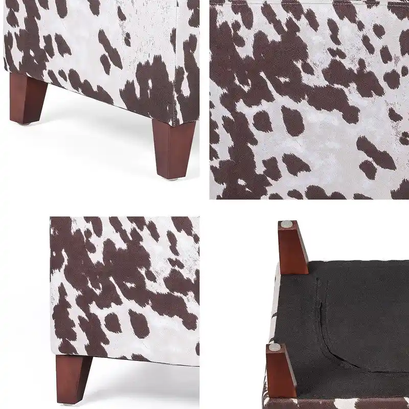 Adeco British Style Cow Print Cube Ottoman Home Bench Classy Footstool