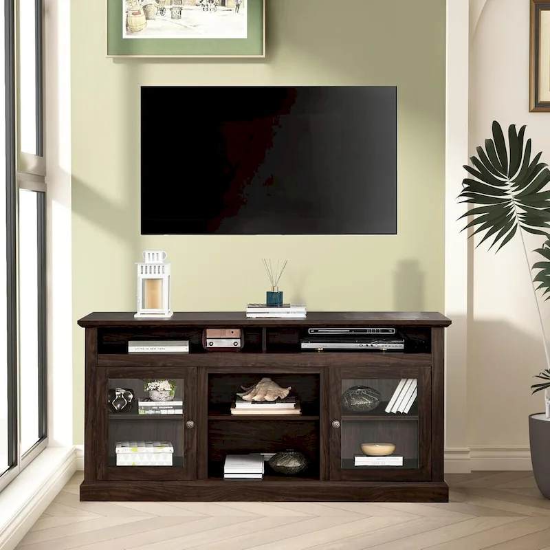 Contemporary TV Media Stand,  Entertainment Console, Up to 65 TV, Open & Closed Storage Space