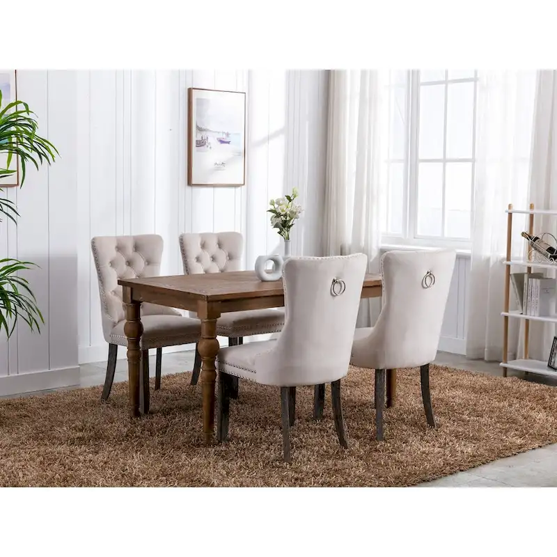 Modern Velvet Upholstered Dining Chair with Wood Legs,Set of 2