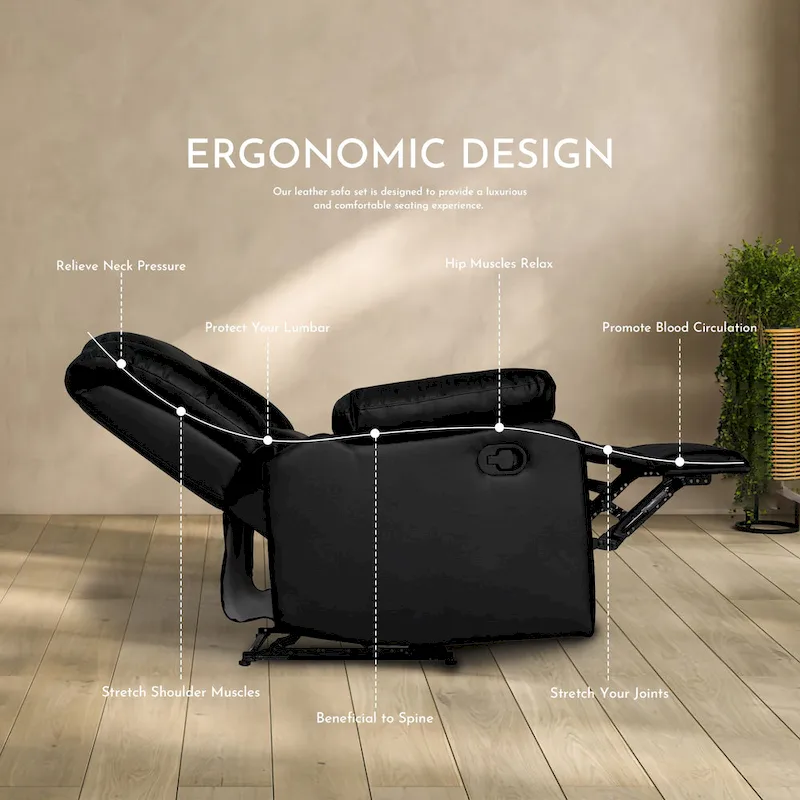 3 Piece Faux Leather Manual Reclining Livingroom Sofa Set with Dropdown Table and Console