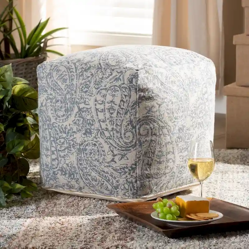 Satsuma Handwoven Paisley Pattern Pouf Ottoman