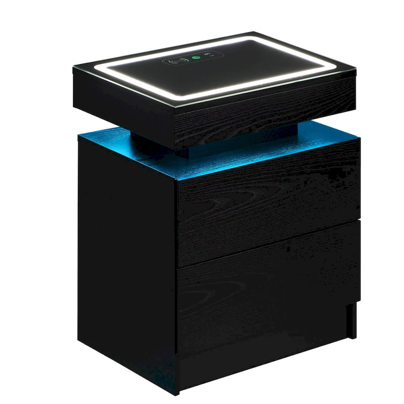 EROMMY LED Nightstand with Charging Station, Floating Bedside Table with Drawers and RGB Lights