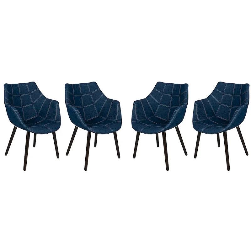 4-Piece Modern Tufted Denim Lounge Armchair with Beech Wood Legs, Upholstered Accent Side Chair for Living Room & Office