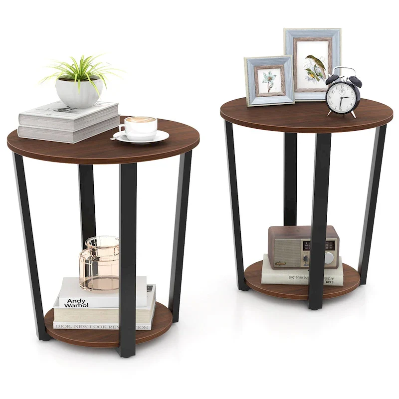 Gymax Industrial End Table Sofa Side Table Set ot 2 Nightstand w/