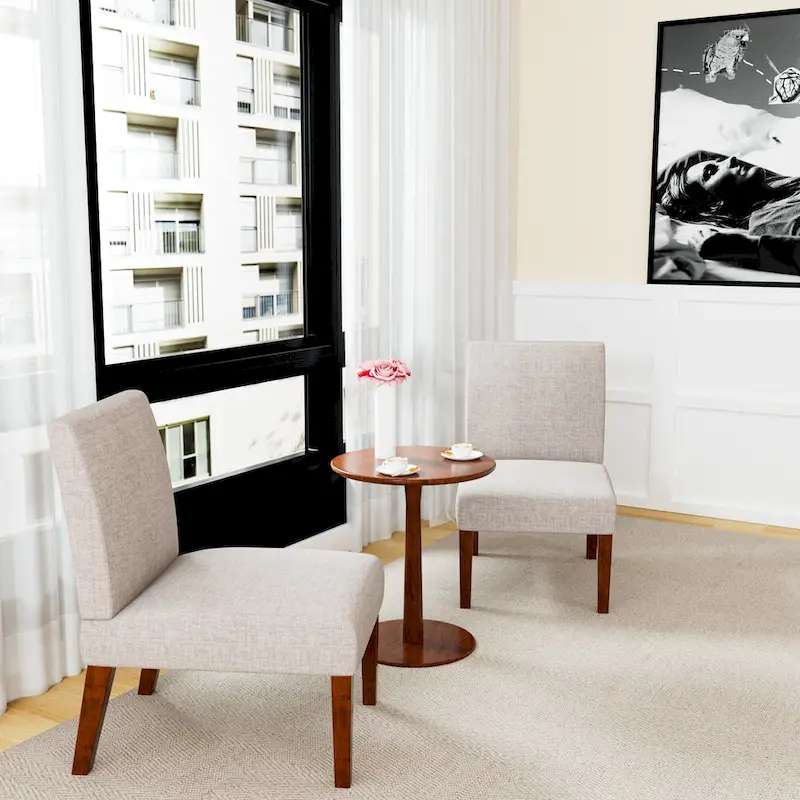 Fabric Accent Chair Set with Round Wood Table - 2 Chairs (18.7