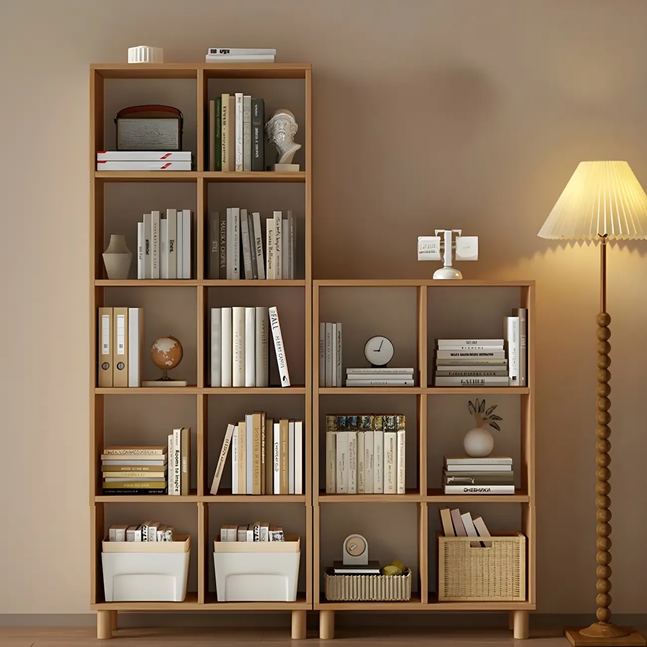 Modern Natural Cube Storage Wood Open Back Bookcase