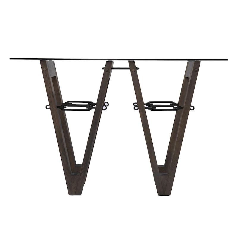 Clear Glass Reclaimed Wood Console Table with Abstract Base - 46 L x 18 W x 29.5 H