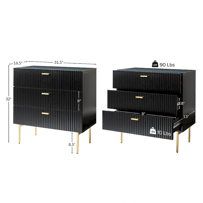 Gilb Modern 3-Drawer Dresser Nightstand with Metal Legs by HULALA HOME