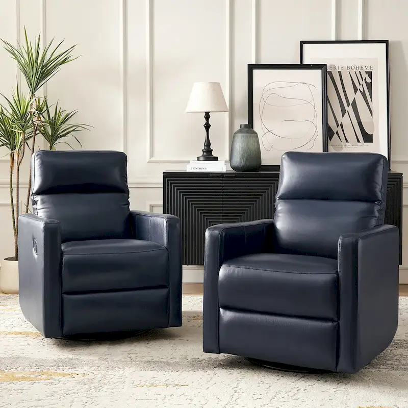 Josefa Modern Genuine Leather Swivel Rocker Recliner Set of 2 by