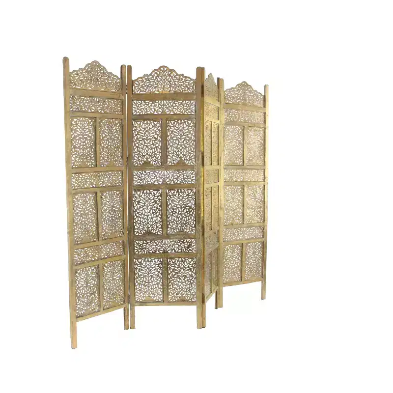 Traditional Intricate Carved Room Divider Screen Gold - Olivia & May