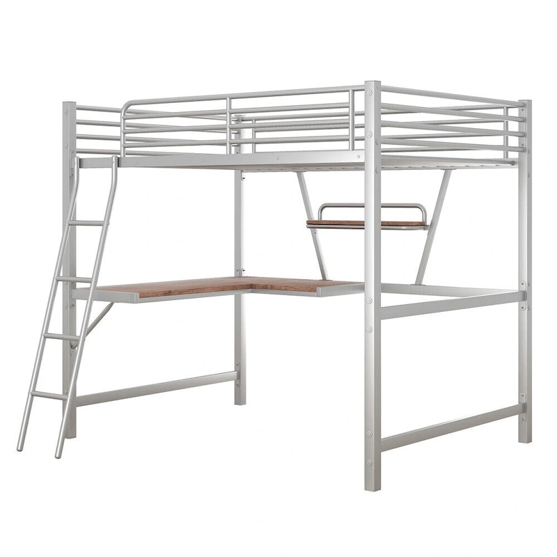 Merax Metal Loft Bed with L-shaped Desk and Shelf