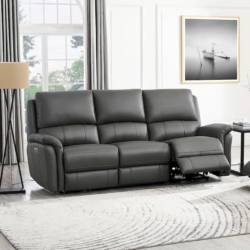 Hydeline Erindale Zero Gravity Power Recline and Headrest Top Grain Leather Sofa
