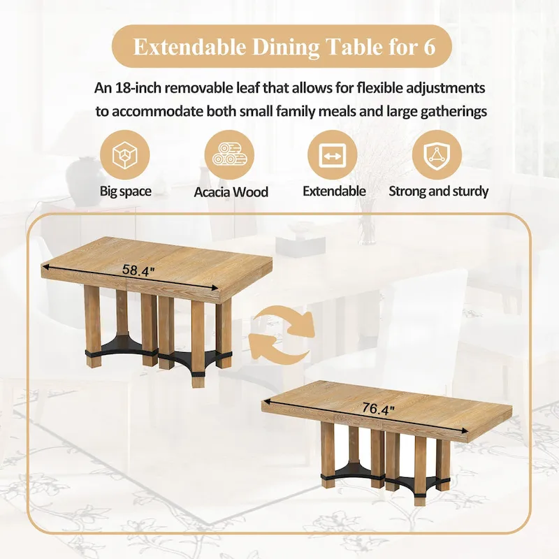 7-Piece Rustic Dining Set with Extendable Table & 6 Chairs