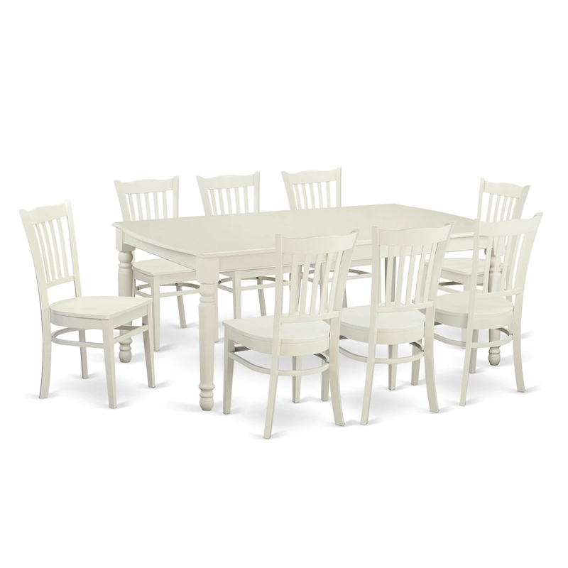 East West Furniture 9 Piece Kitchen Table Set Includes a Rectangle Dining Table and 8 Dining Room Chairs, Linen White
