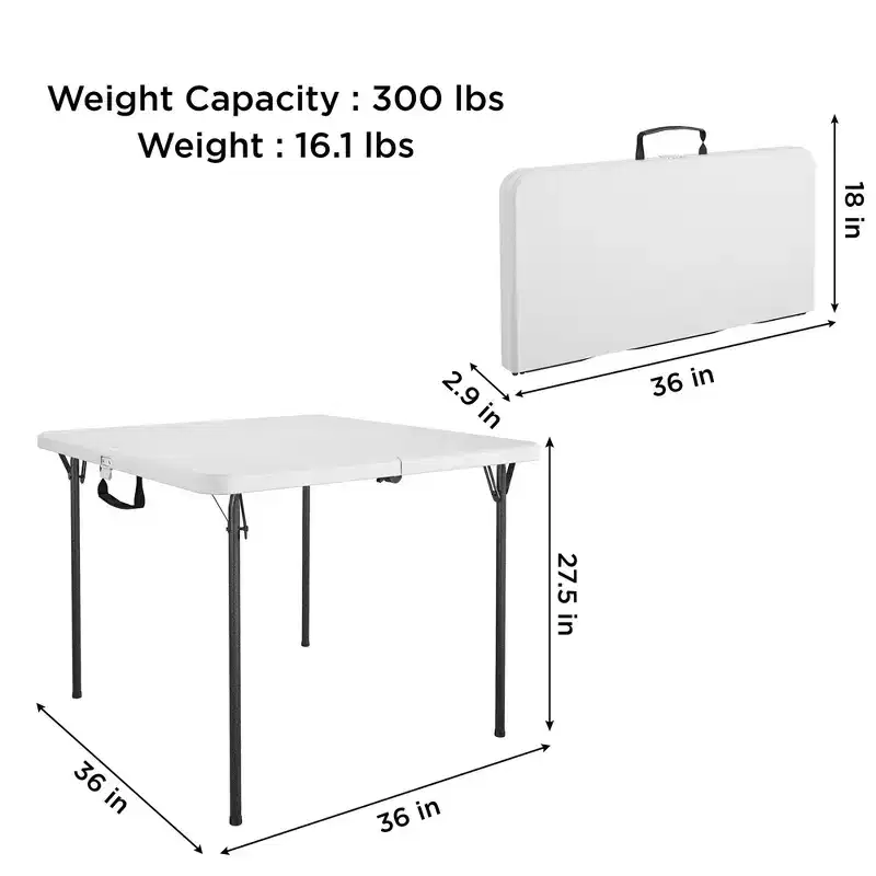 COSCO 36 Square Fold-in-Half Card Table with Handle, White