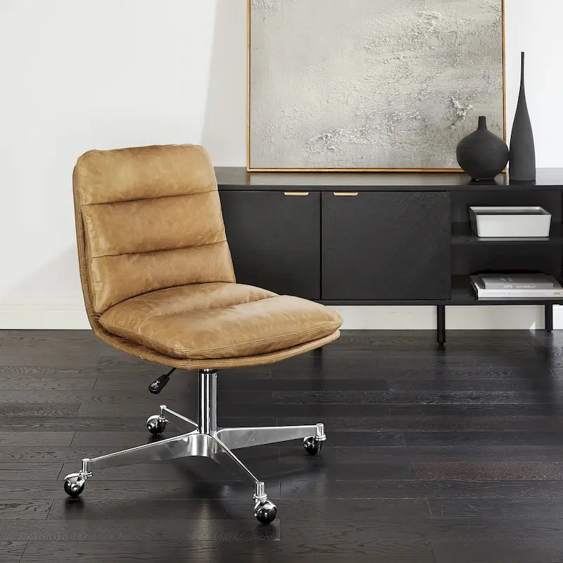Mid-Century Modern Genuine Leather Home Office Desk Chair