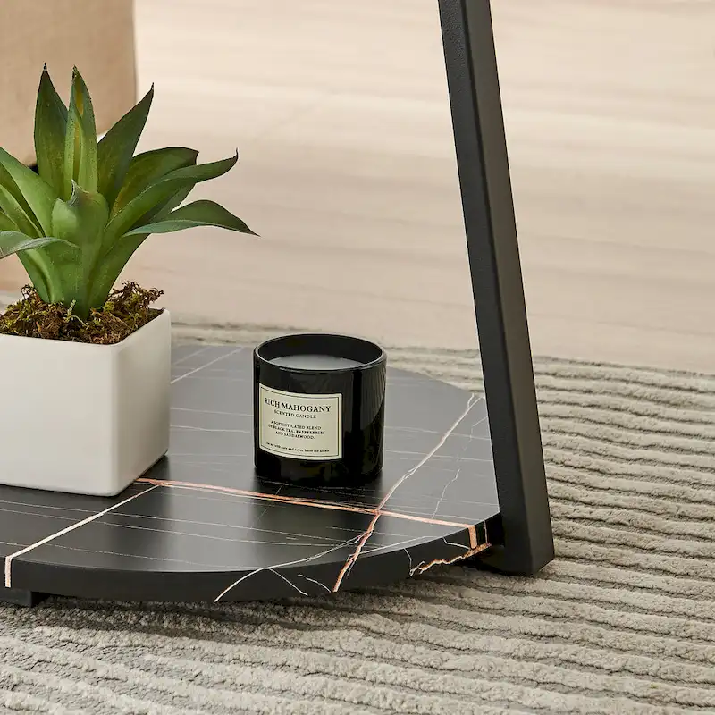 Skylar Round 3-Tier Side Accent Table with Raised Lip Edge Tabletop and Midcentury Modern Metal Asymmetric Pedestal Legs