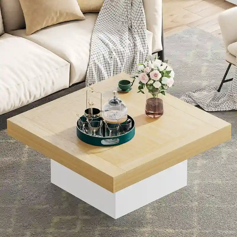 Square Coffee Table with LED Edge Lighting and Open Shelf