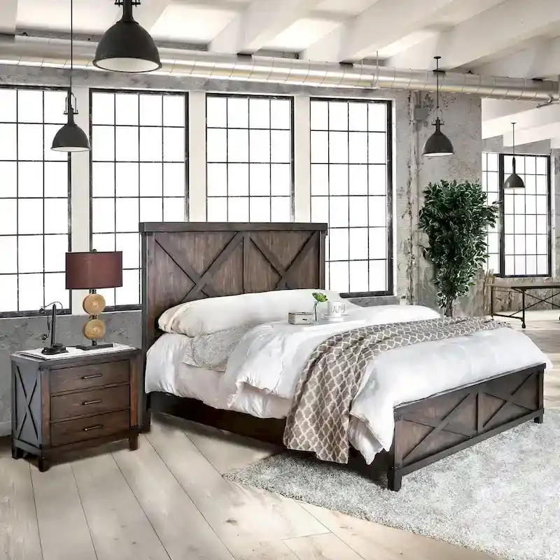 Epona Rustic Dark Walnut Wood 2-Piece Panel Bed and Nightstand Set by The Gray Barn