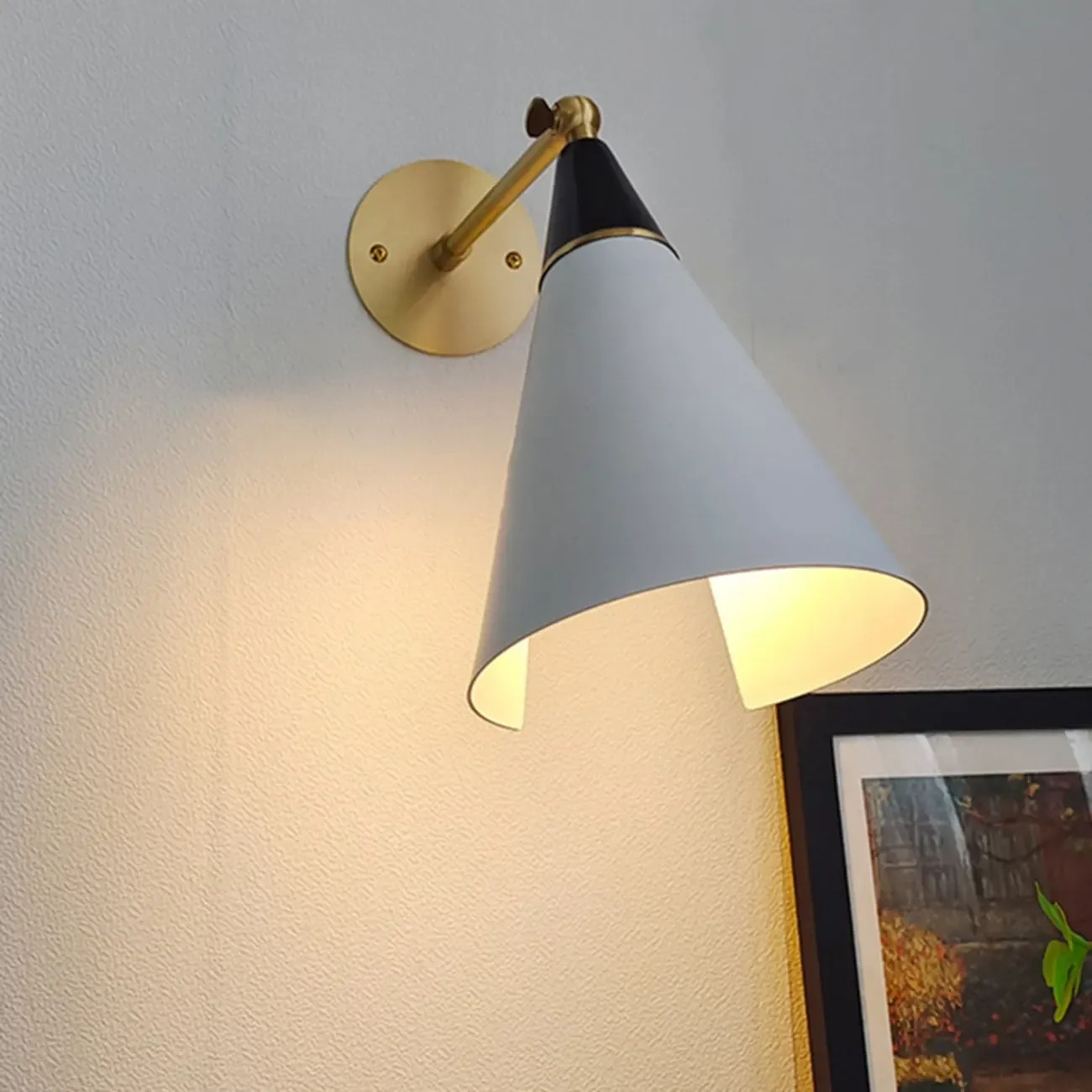 Adjustable Trendy White Cone Swing Arm Wall Sconce