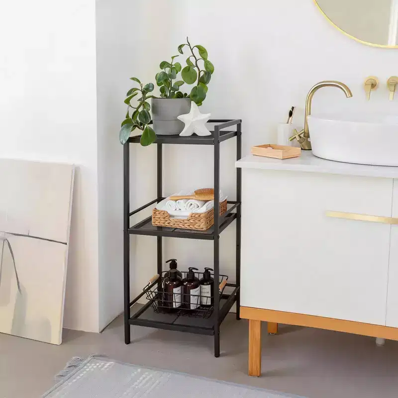 Black & White Freestanding Ladder Shelf, 3/4-Tier Storage Organizer