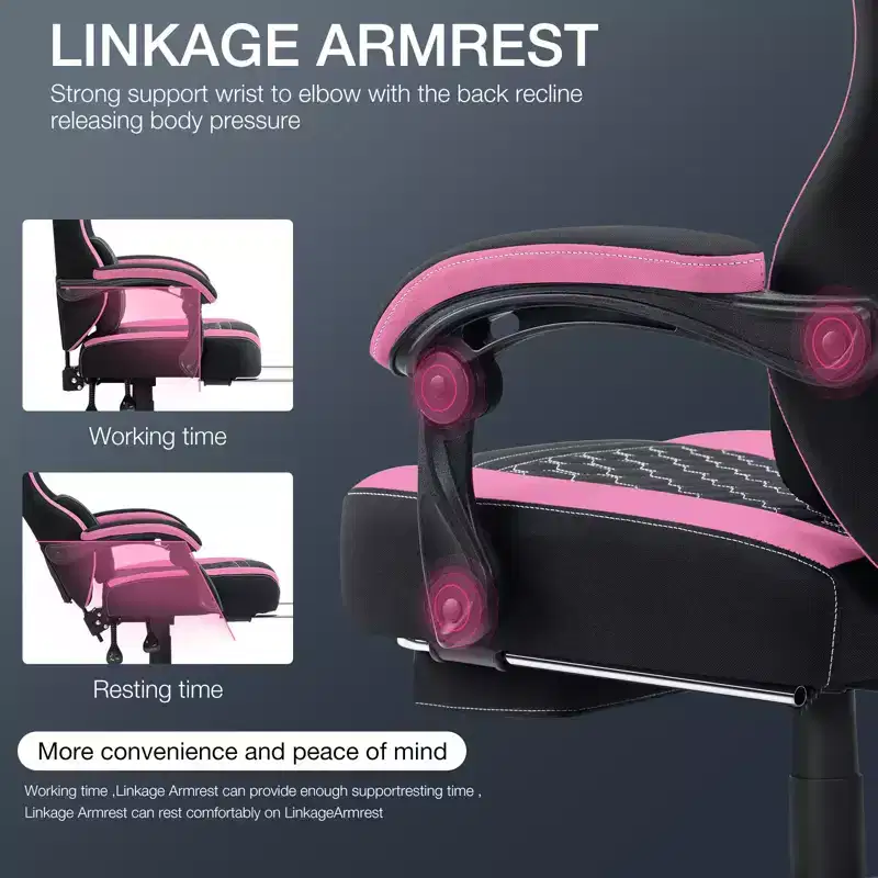 Hoffree Breathable Fabric Massage Gaming Chair Ergonomic Office PC Chair with Footrest & Adjustable